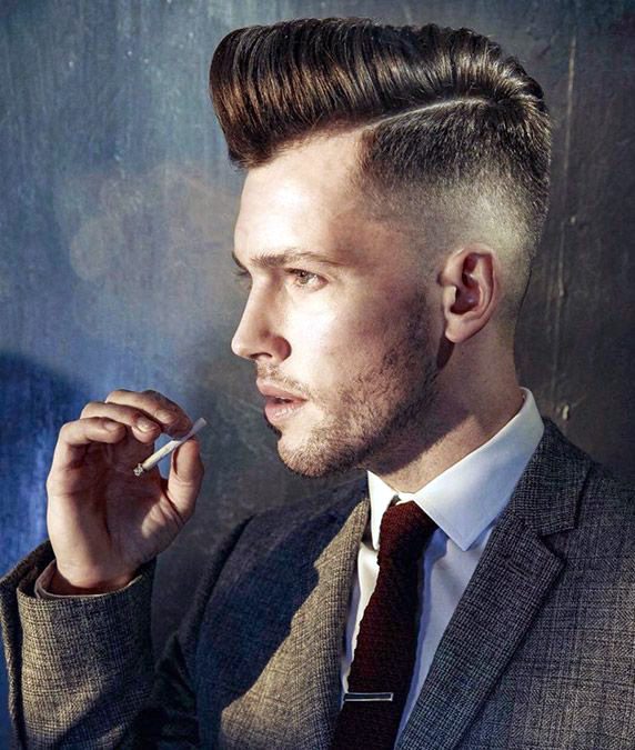 Skin Fade Pompadour with Hard Part