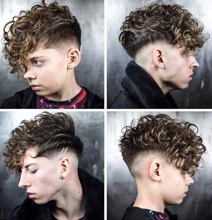Curved Fade with weight lines and textured curls.