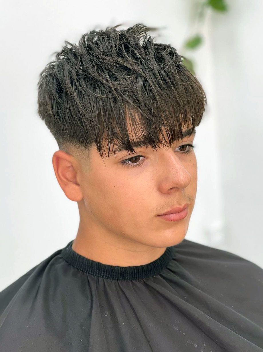 Bowl Cut Aka Mushroom Haircut Temple Fade With Textured Messy Top 