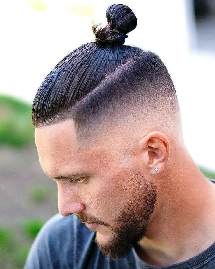 Top Knot with Undercut and Mid Fade
