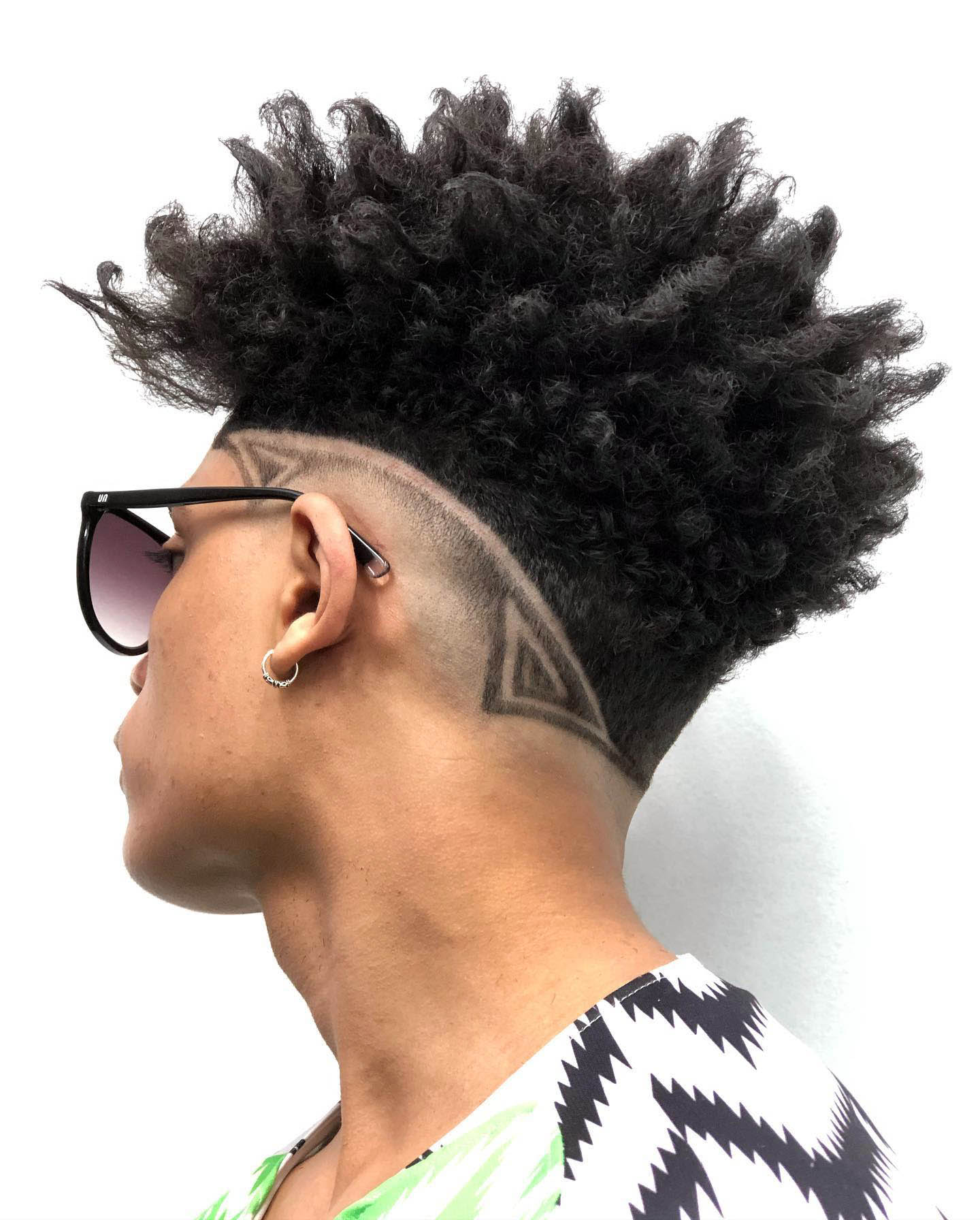 Trendy Afro Hair with Shaved Pattern