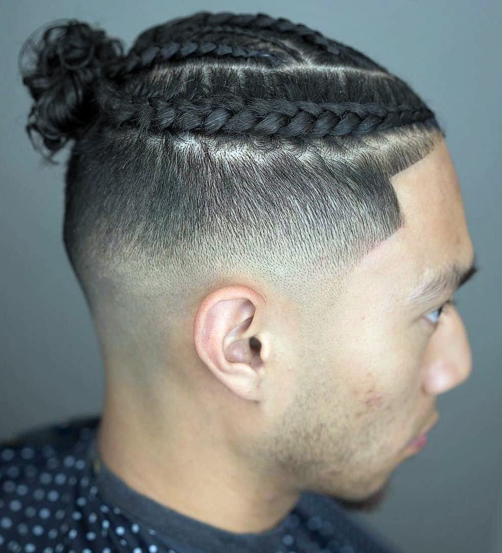 Braided Man Bun with Skin Fade