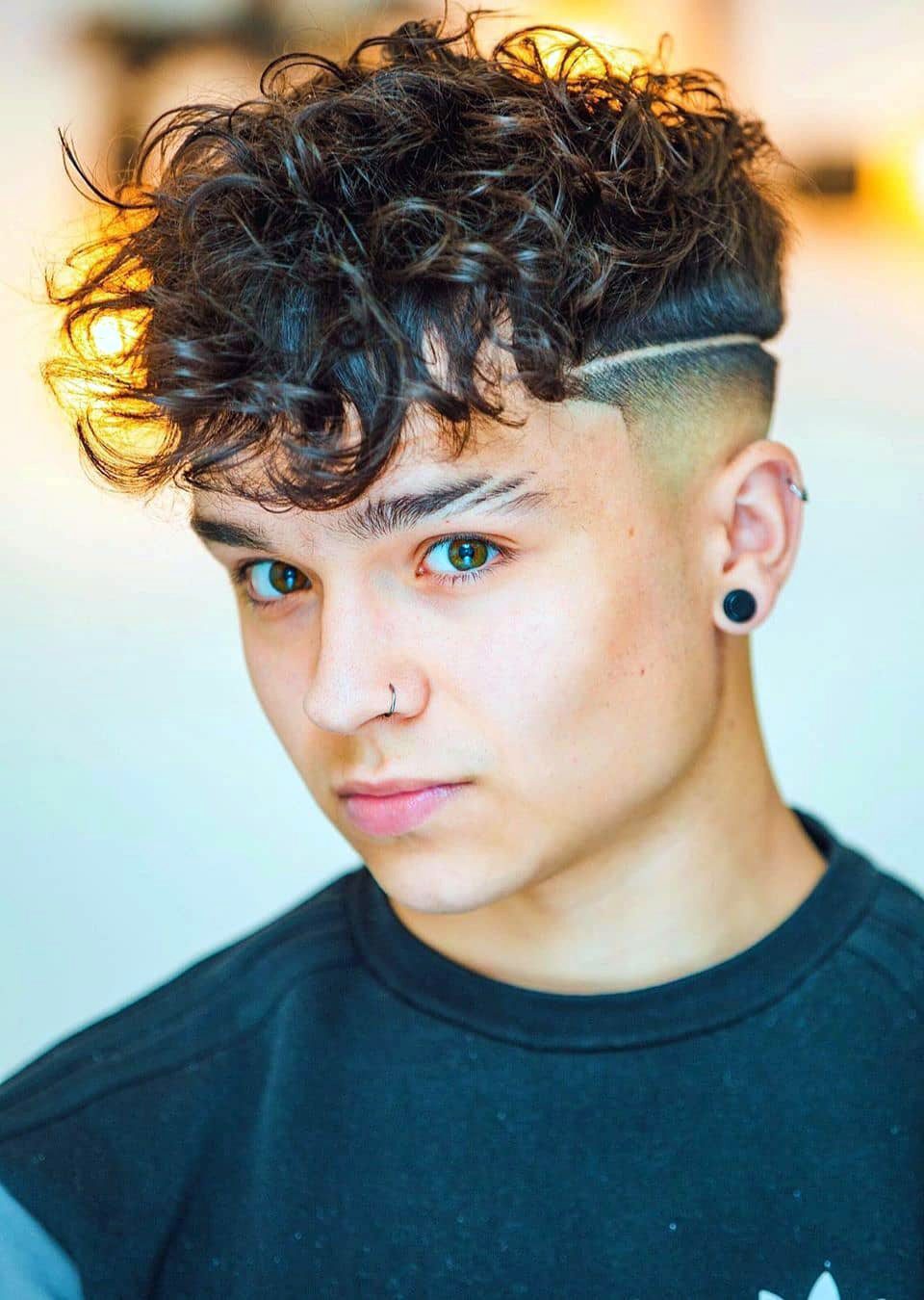 Curly Top with Shaved Taper Fade