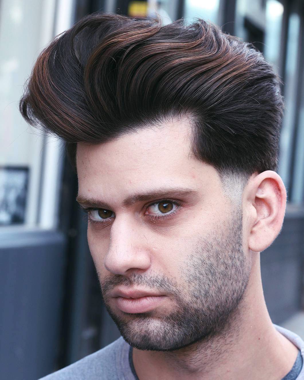 Dense and Thick Pompadour with Temple Fade