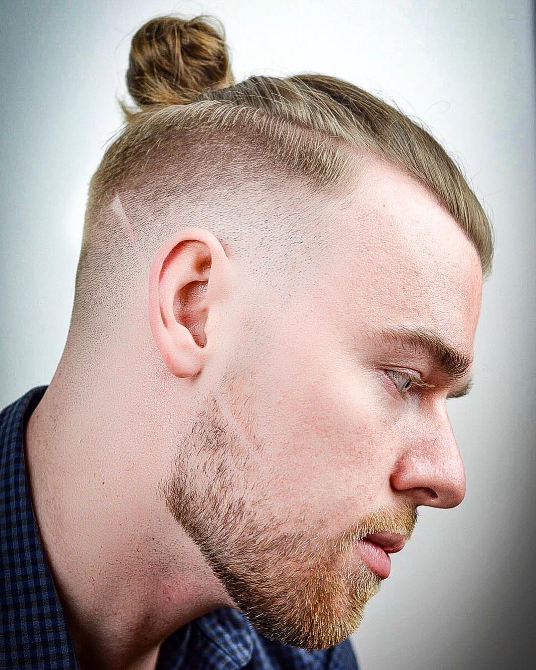 Dirty Blonde Top Knot and High Fade