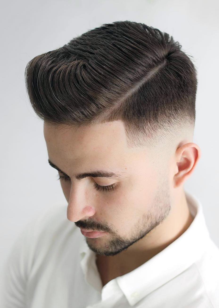 Drop Low Fade with Side Parted Side Swept