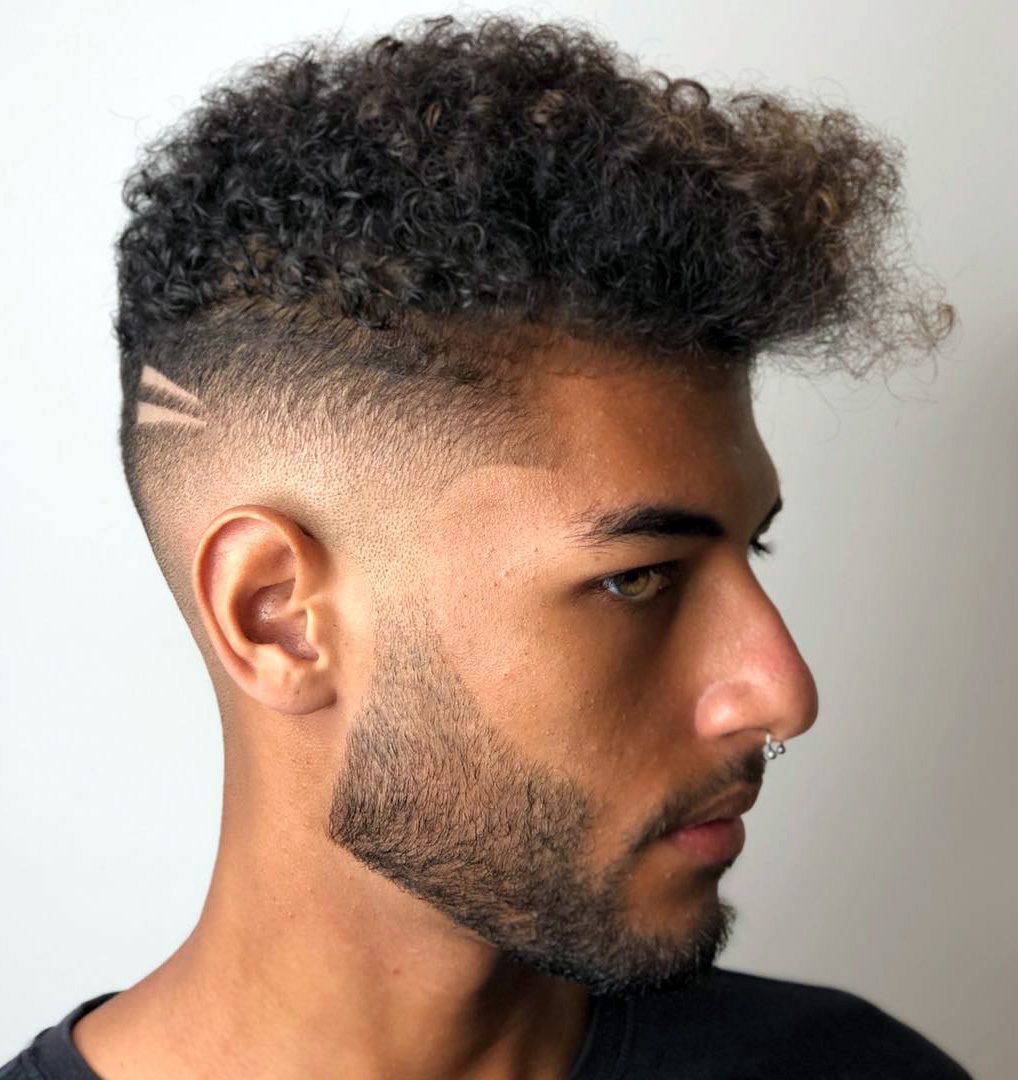 Medium Fade and Hardline Design on Curly Hair