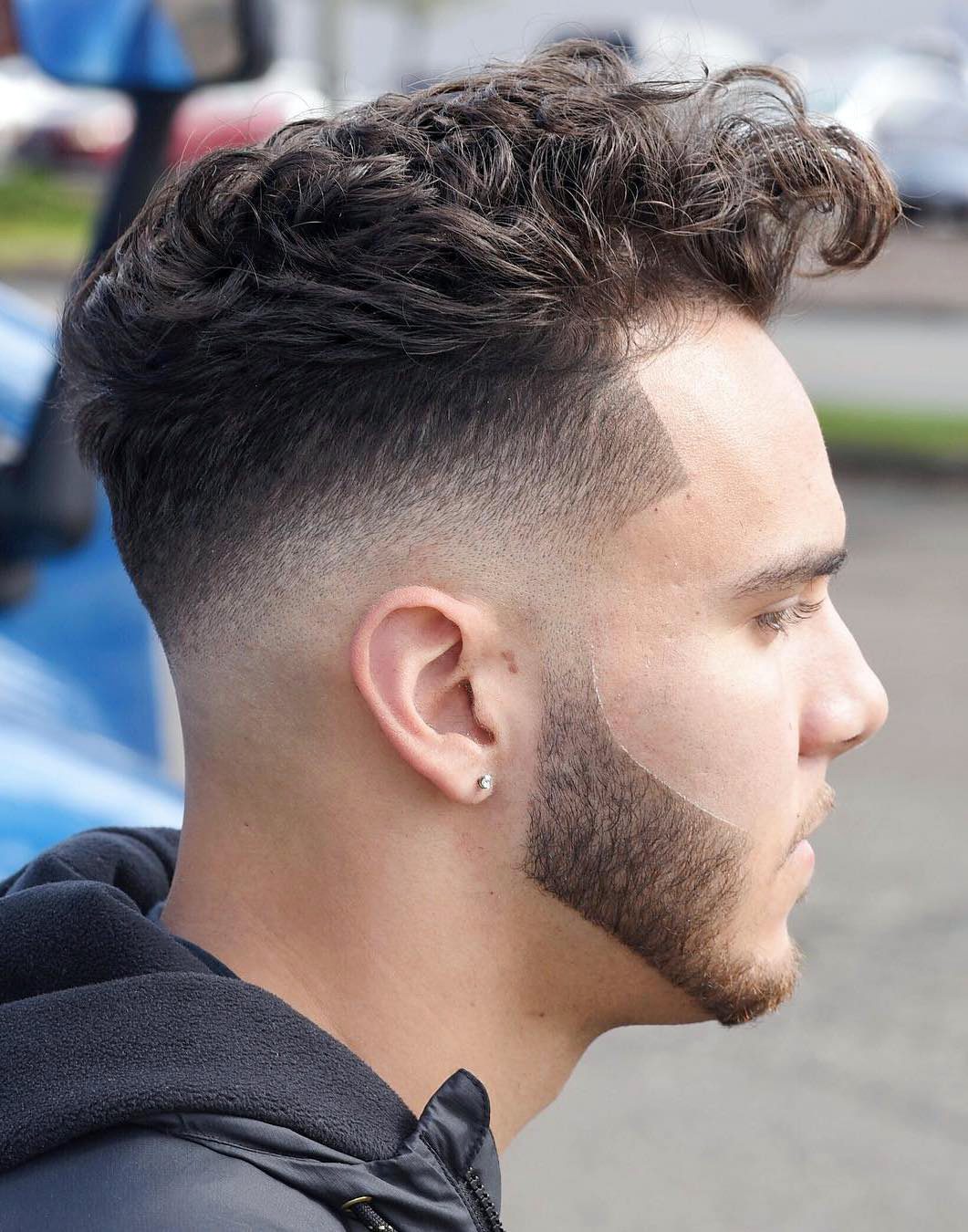 Messy Curls with Mid Faded Line Up