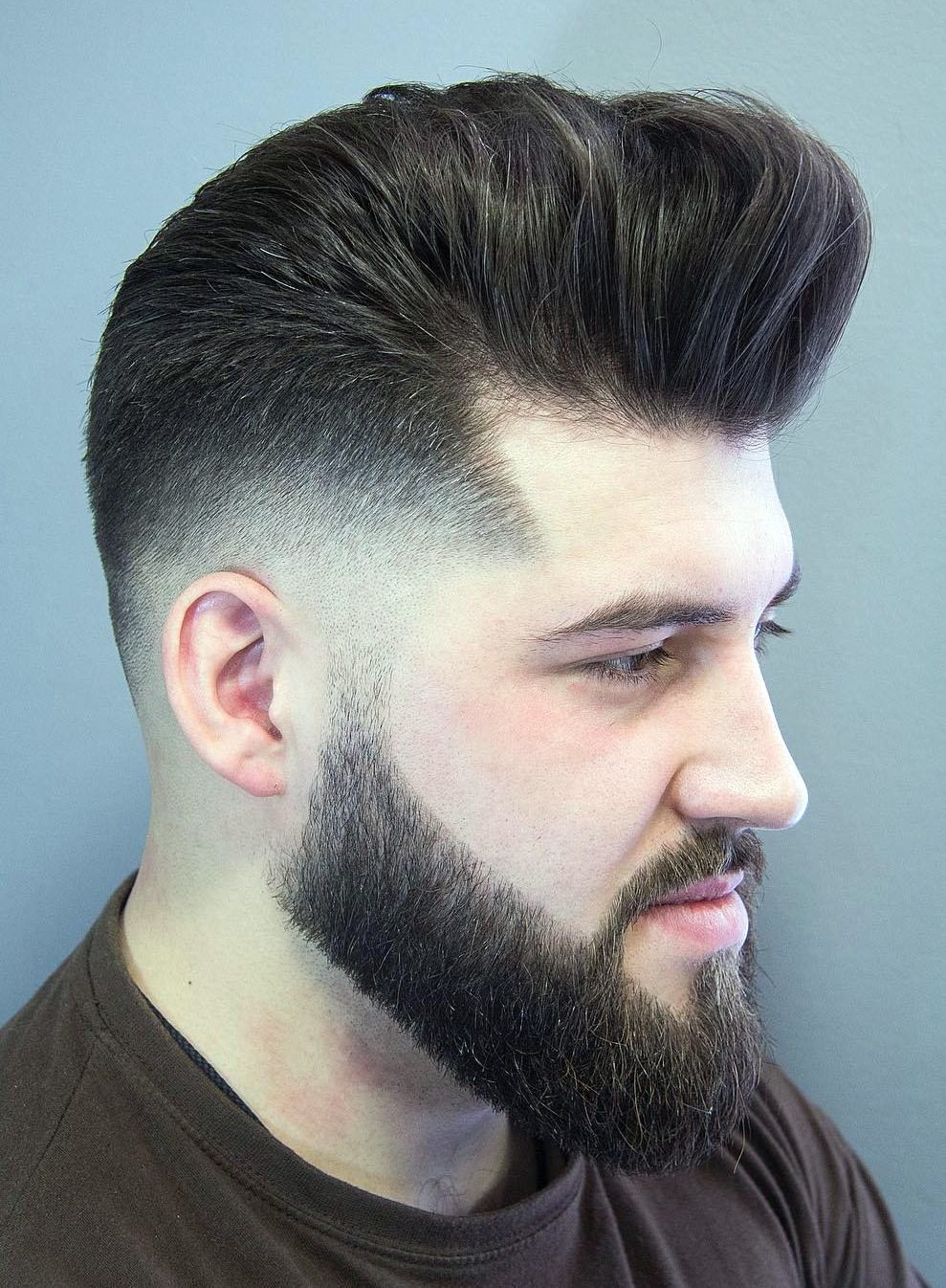 Skin Fade Pompadour with Beard