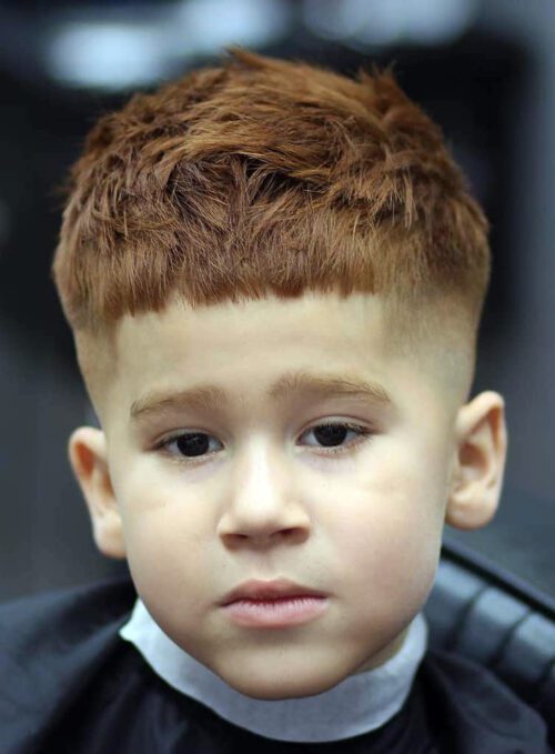 60 Cute Toddler Boy Haircuts Your Kids Will Love Haircut Inspiration   Straight Bangs With Faded Sides 500x679 