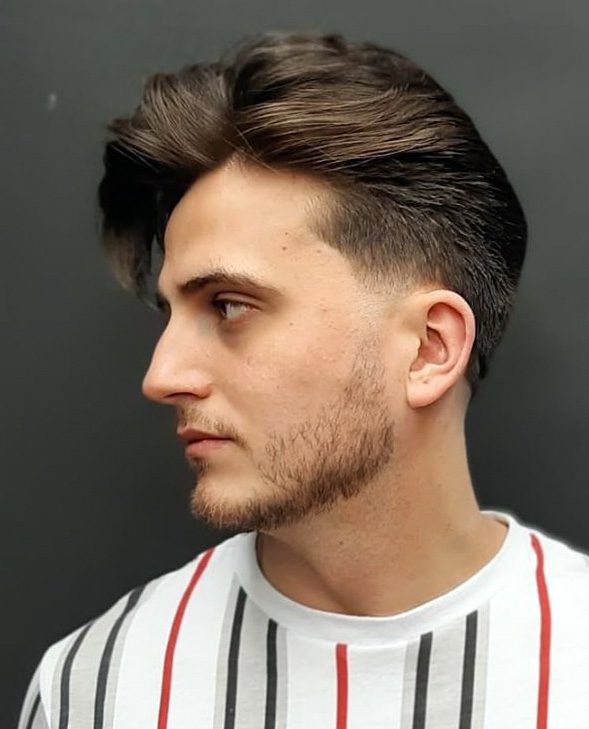 Temple Fade and Side-Swept Long Quiff