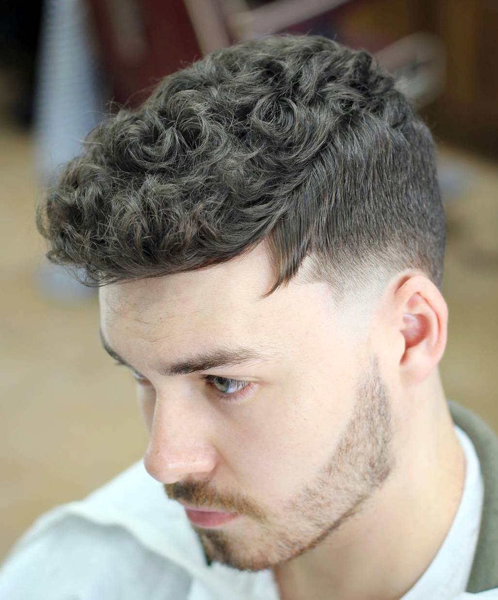 Temple Fade with Curled Top