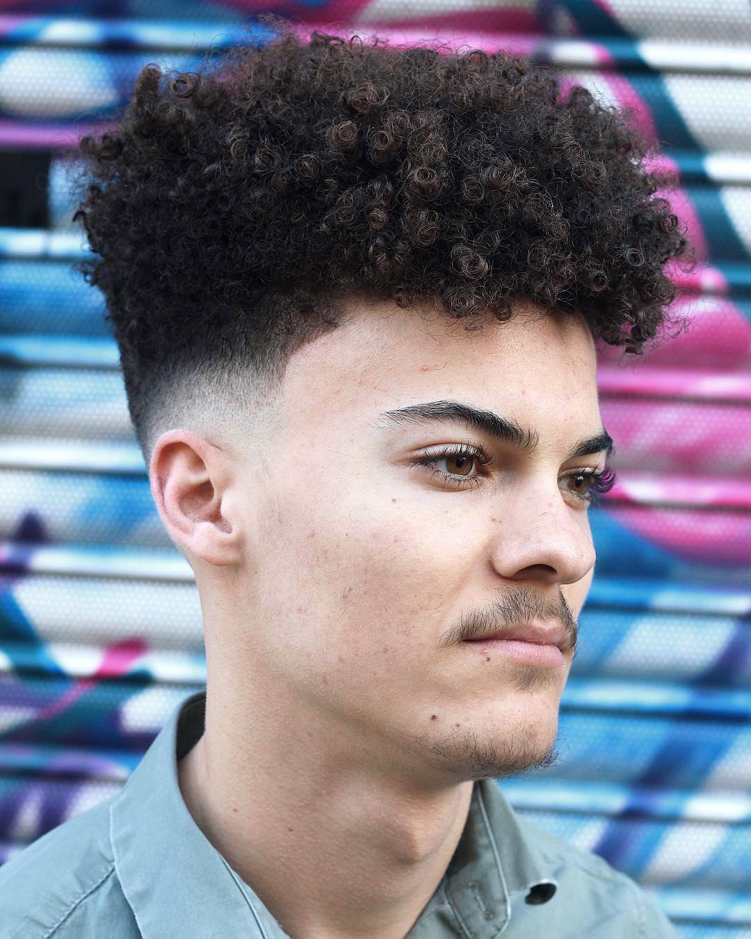 Thin Long Afro Curls with Neat Fade