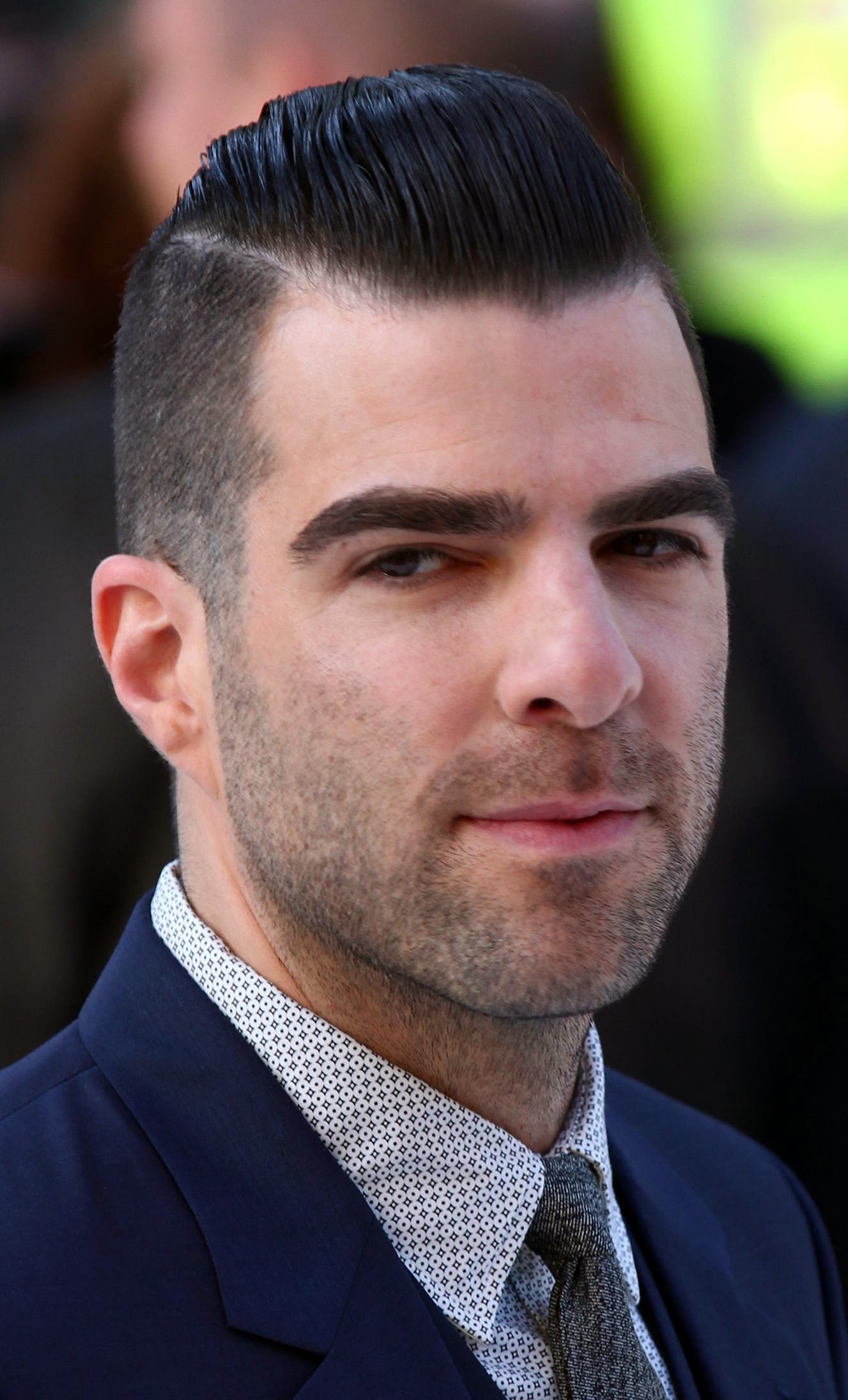 Zachary Quinto slicked back undercut with hard part