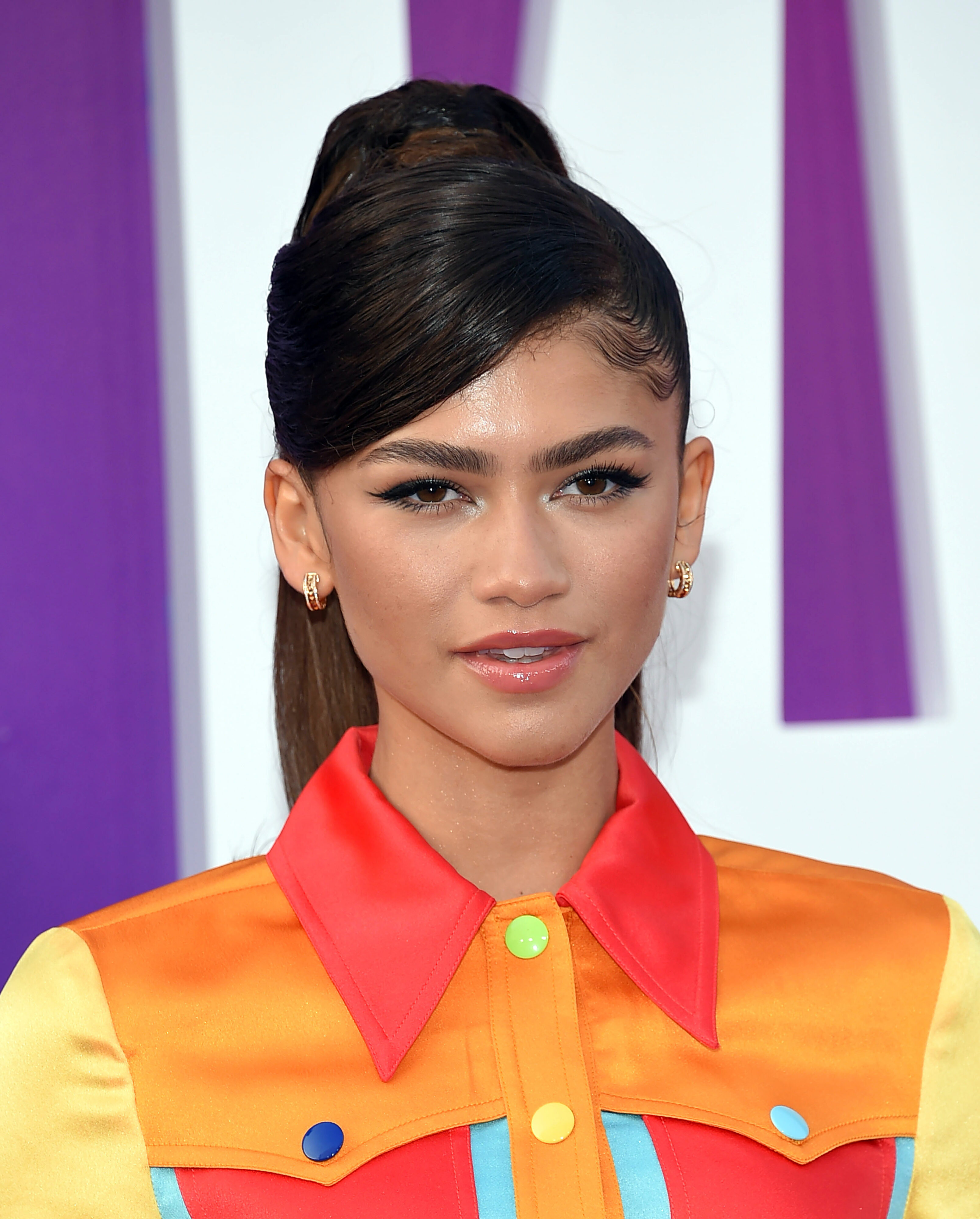 Zendaya's High Ponytail With Side Bangs